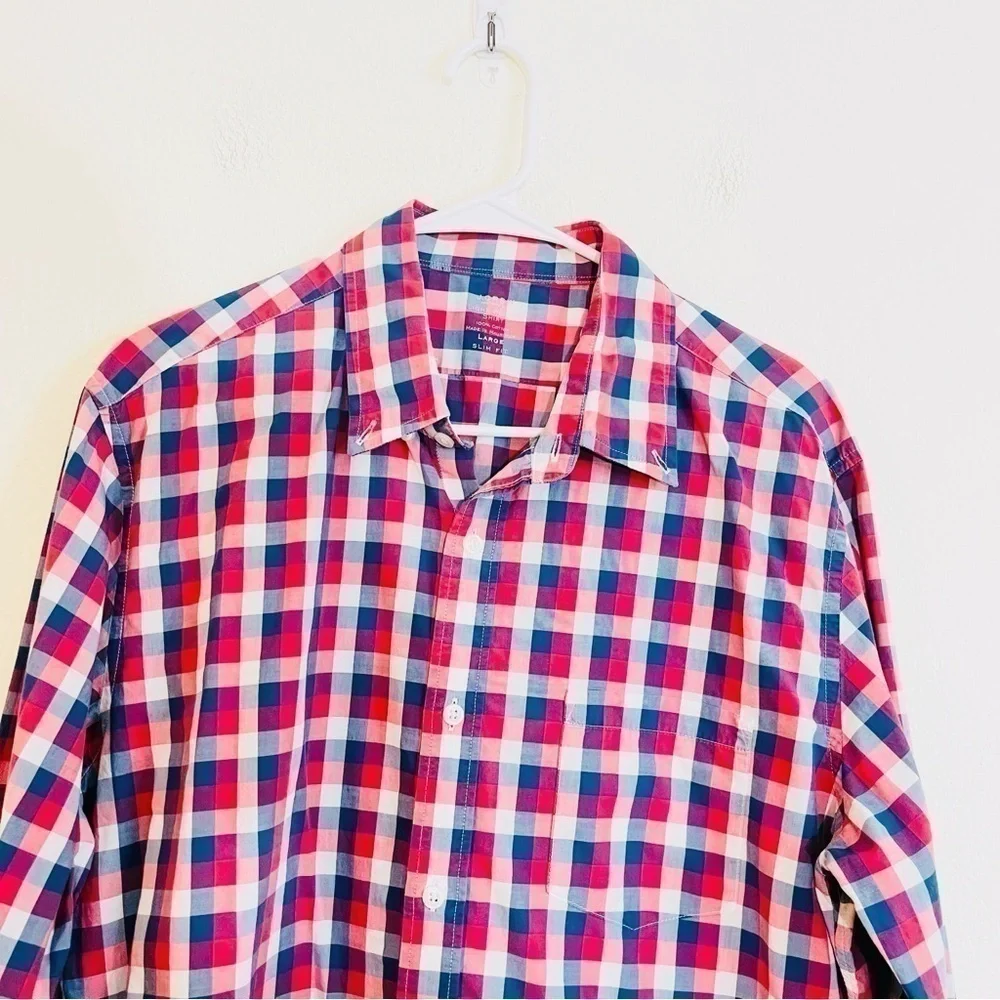J. Crew Light Weight Slim Fit Plaid Button Down Shirt Men Size Large Blue/Red